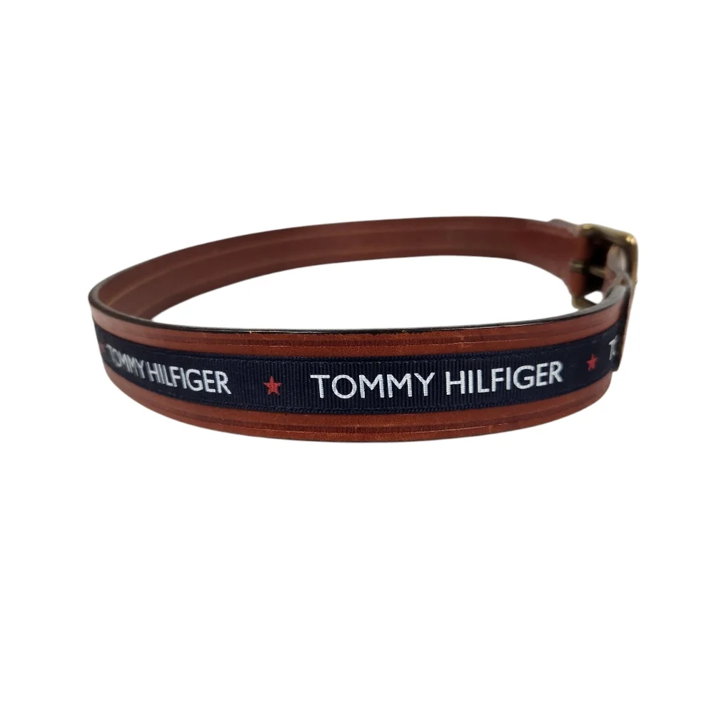 Tommy Hilfiger American Vintage Brown Leather Logo Belt 213210 Mens Size 34
